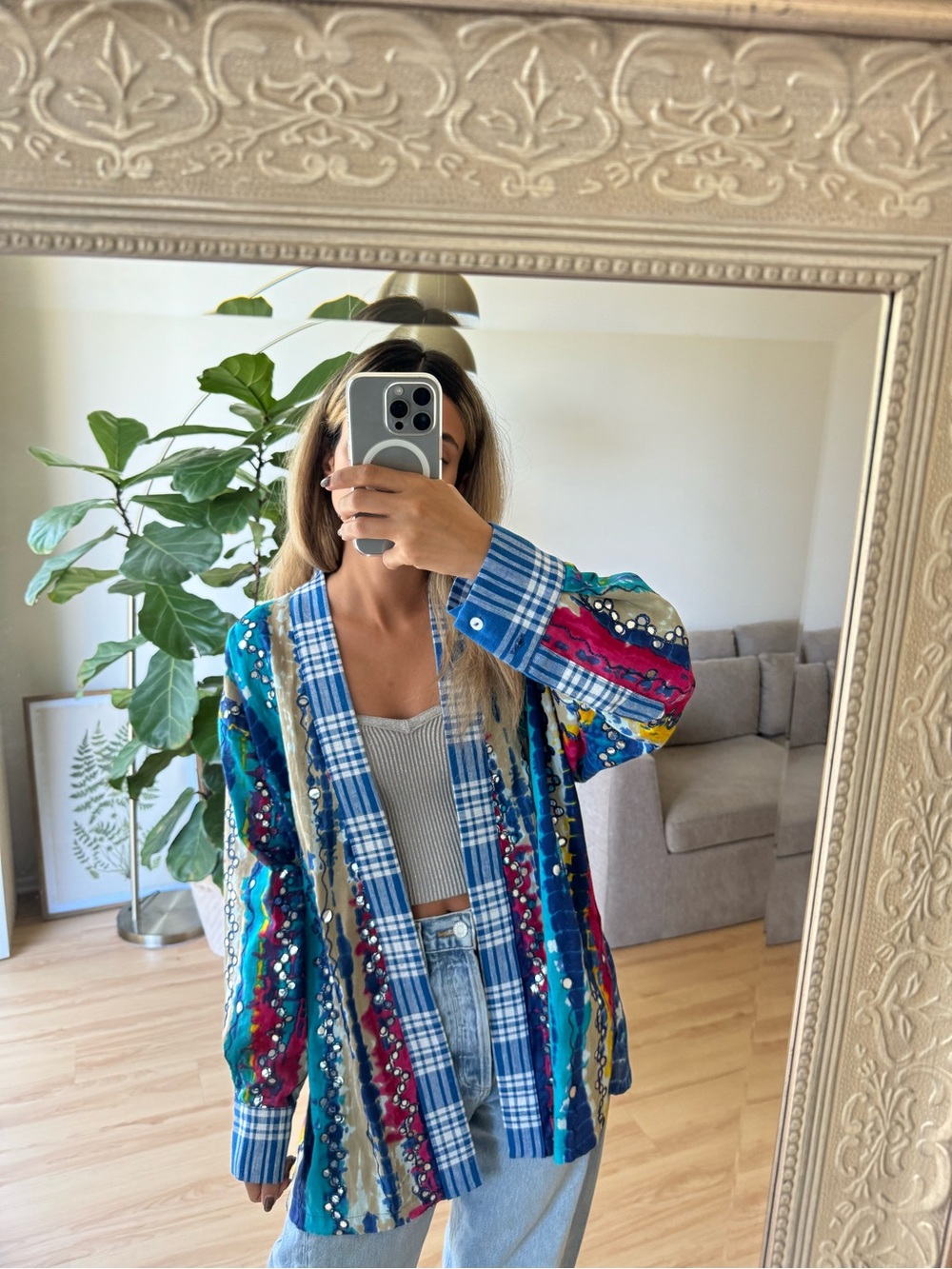Colorful Patchwork Button-Up Cardigan